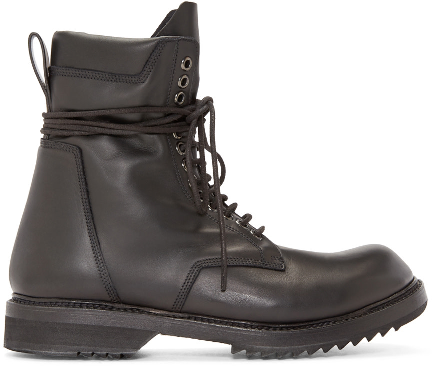 Rick Owens: Black Leather Lace-Up Army Boots | SSENSE