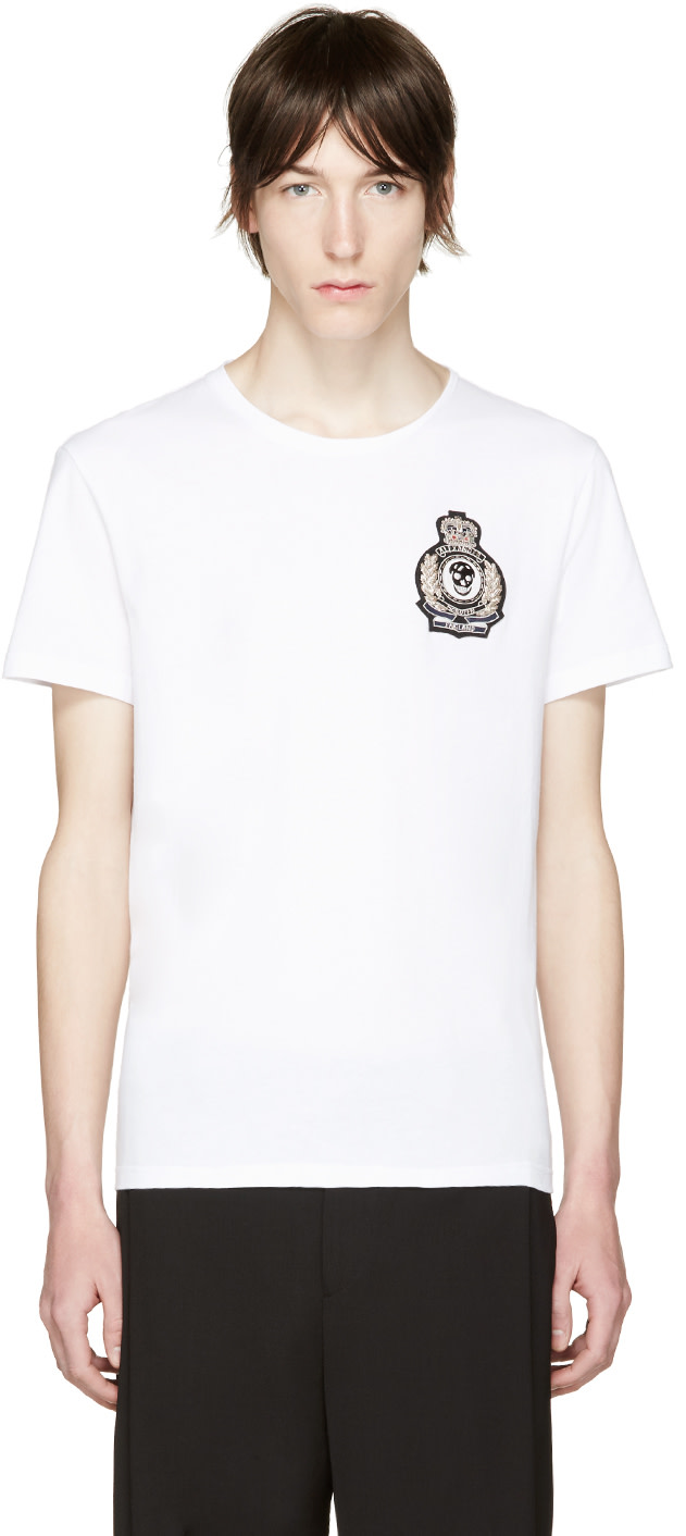 Alexander McQueen: White Embroidered Skull T-Shirt | SSENSE