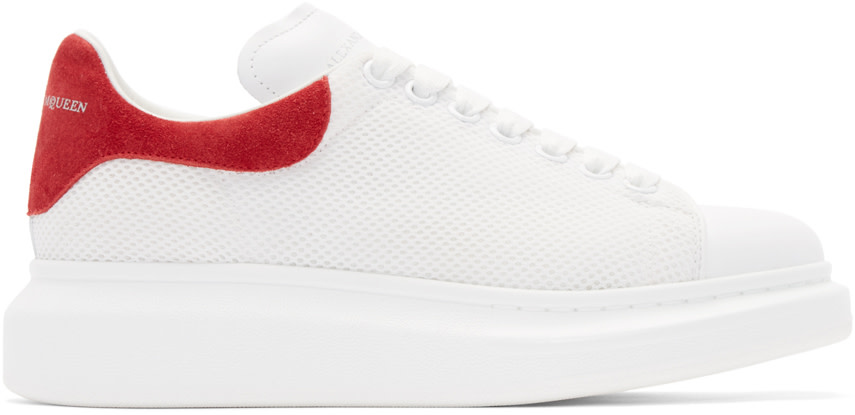 Alexander McQueen: White & Red Mesh Sneakers | SSENSE