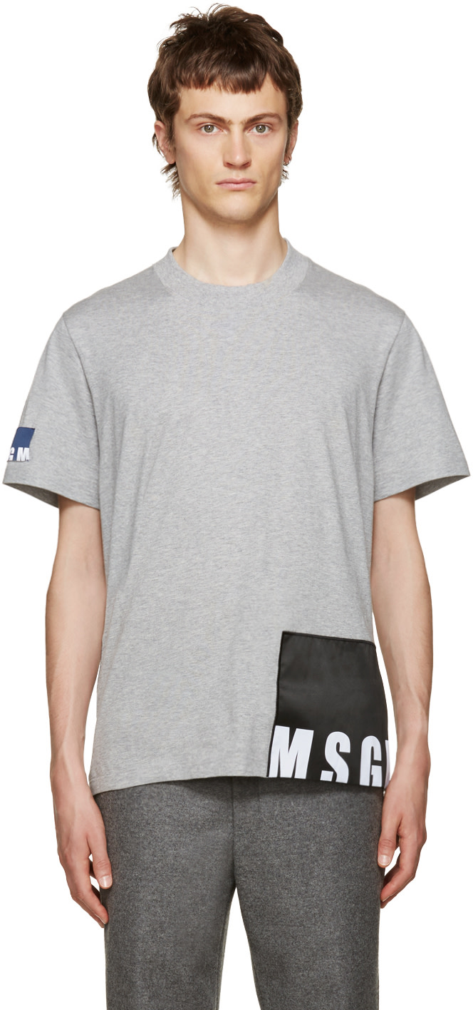 MSGM: Grey Logo Patches T-Shirt | SSENSE