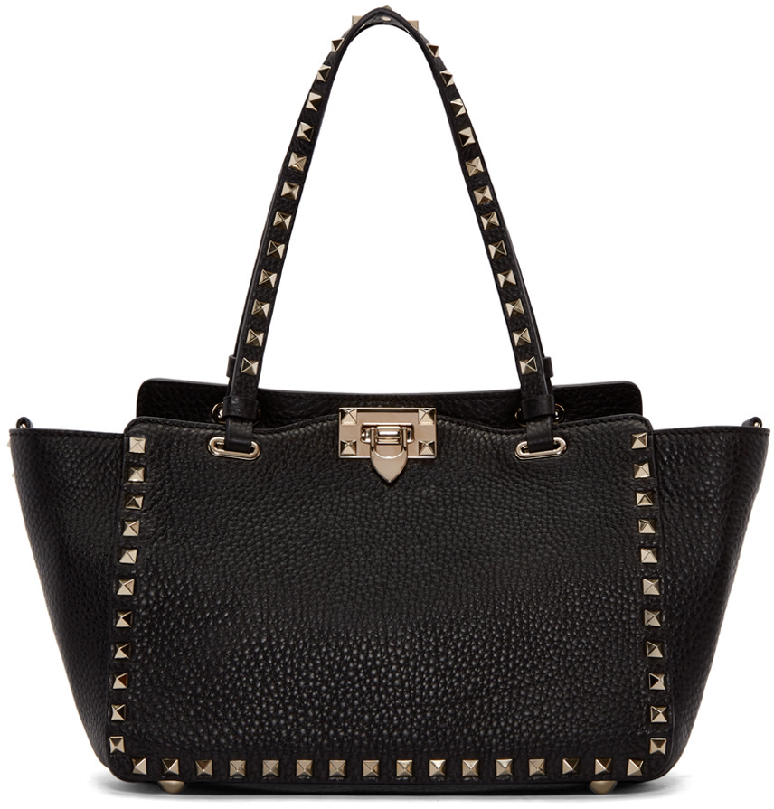 Valentino: Black Small Rockstud Tote | SSENSE