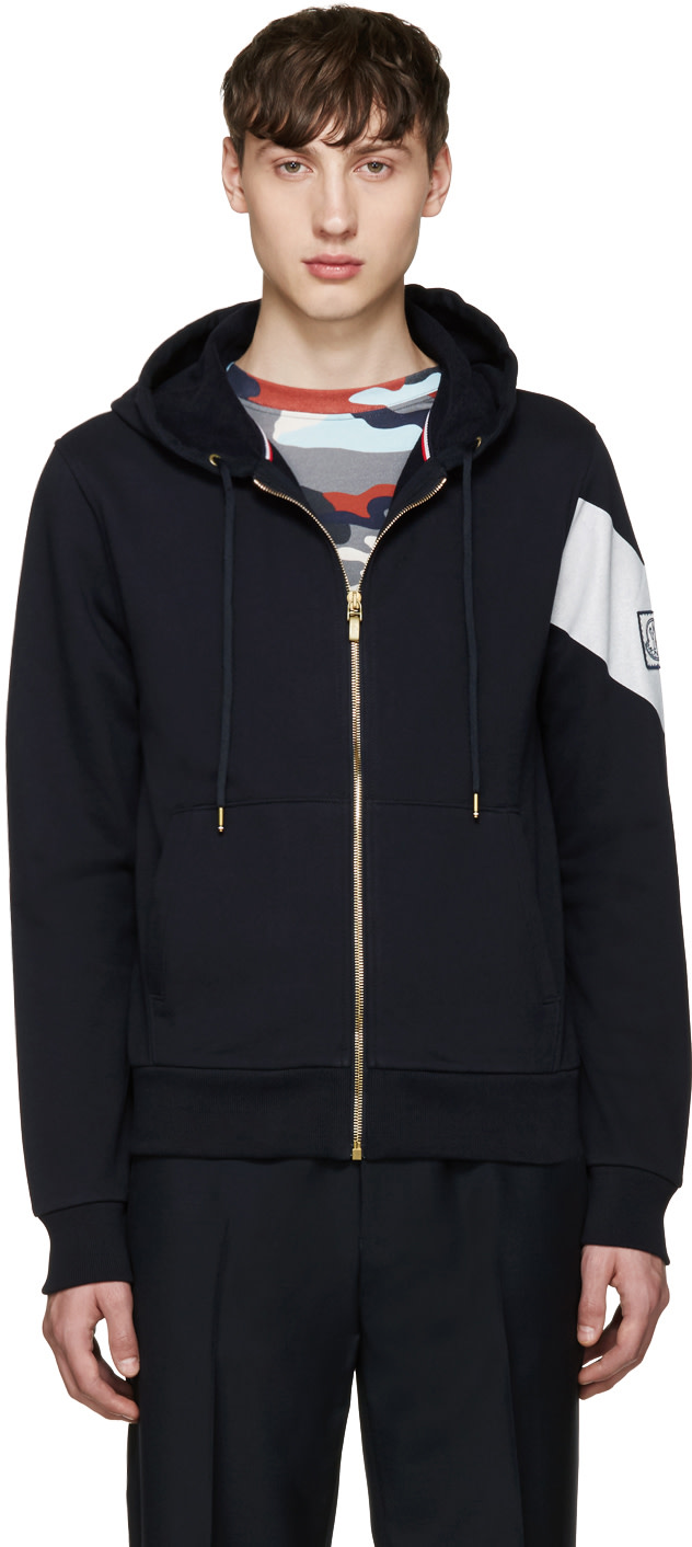 Moncler Gamme Bleu: Navy Zip-Up Hoodie | SSENSE