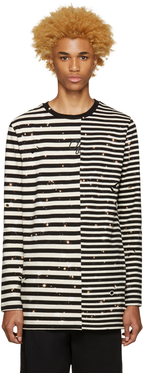 Off-White: Black & White Striped T-Shirt | SSENSE