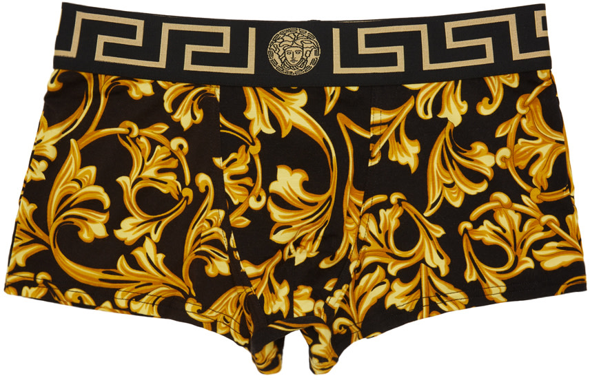 Versace Underwear: Black Printed Boxer Briefs | SSENSE