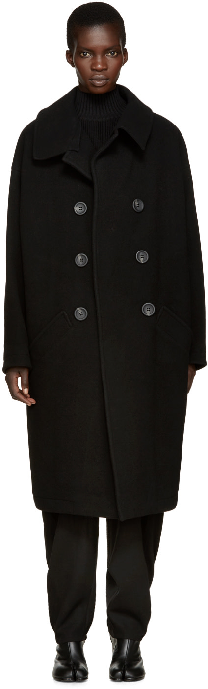 Y's: Black U-Big Coat | SSENSE