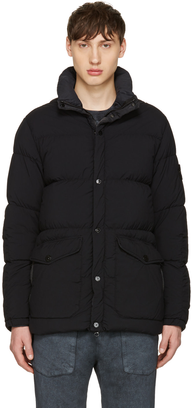 Stone Island: Black Down Puffer Jacket | SSENSE