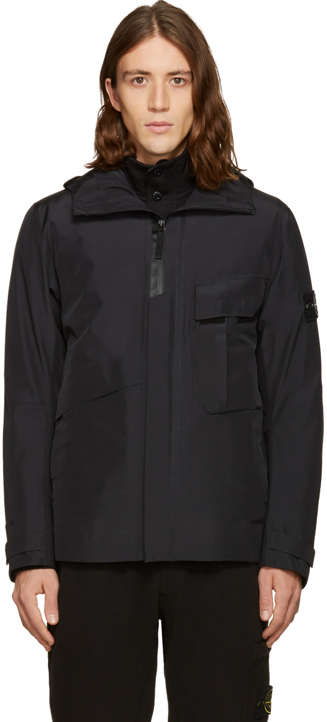 Stone Island: Black Bloson Hooded Jacket | SSENSE