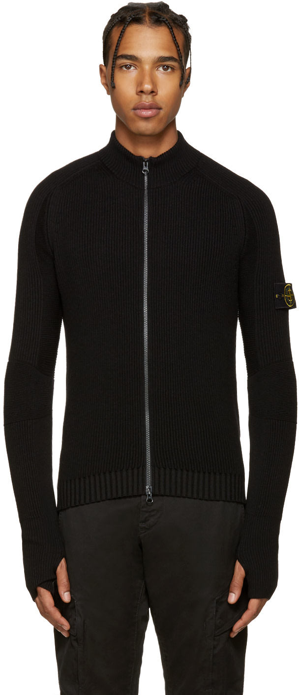 Stone Island: Black Zip Knit Sweater | SSENSE