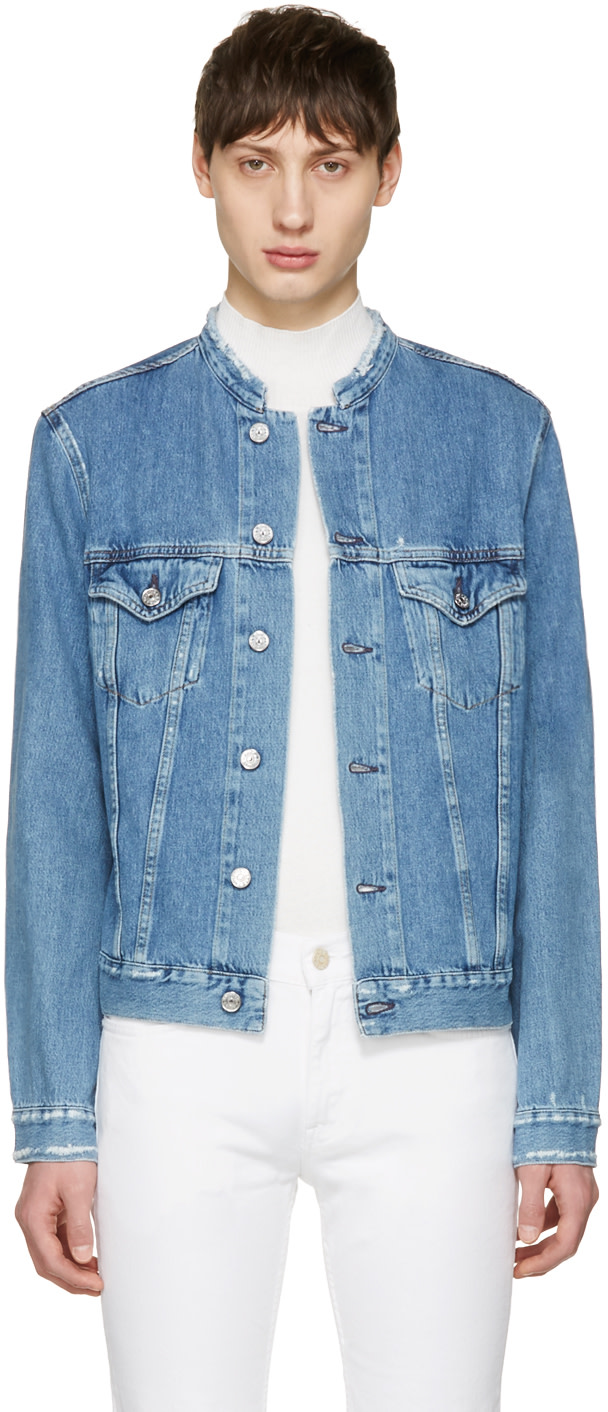 Acne Studios: Indigo Denim Who Fray Jacket | SSENSE