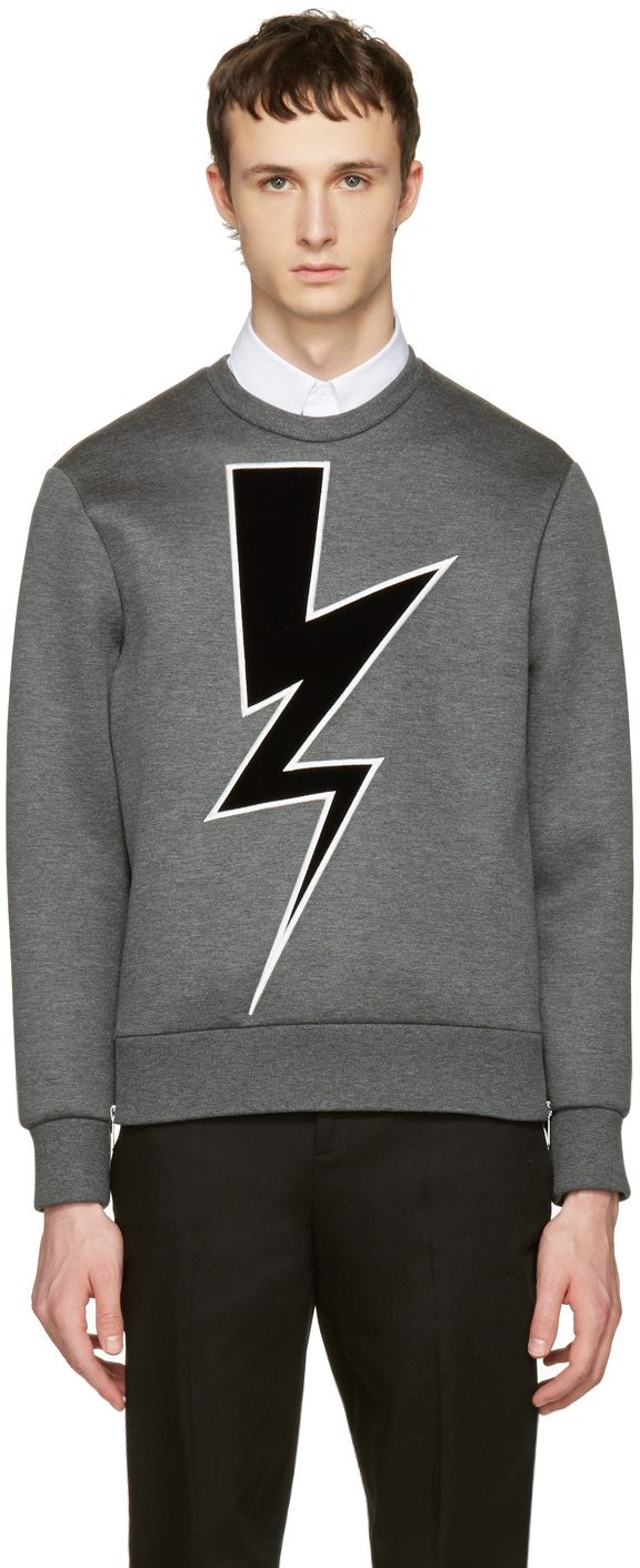 Neil Barrett: Grey Velvet Thunderbolt Pullover | SSENSE