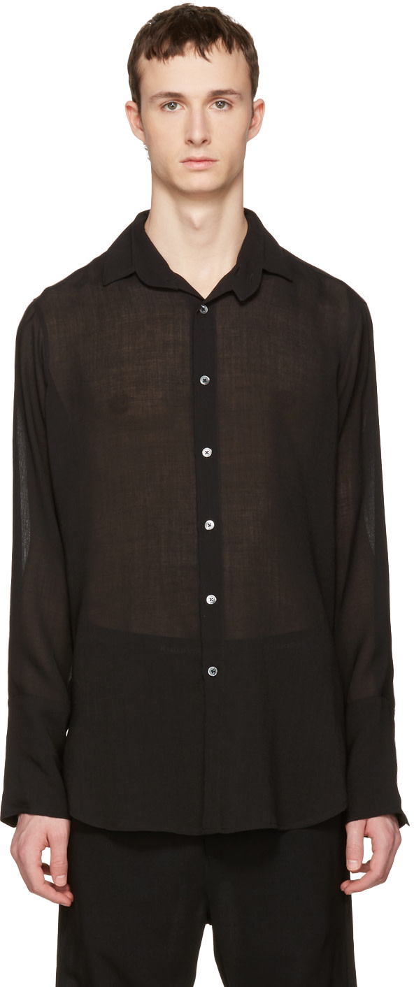 Ann Demeulemeester: Black Sheer Two Button Shirt | SSENSE