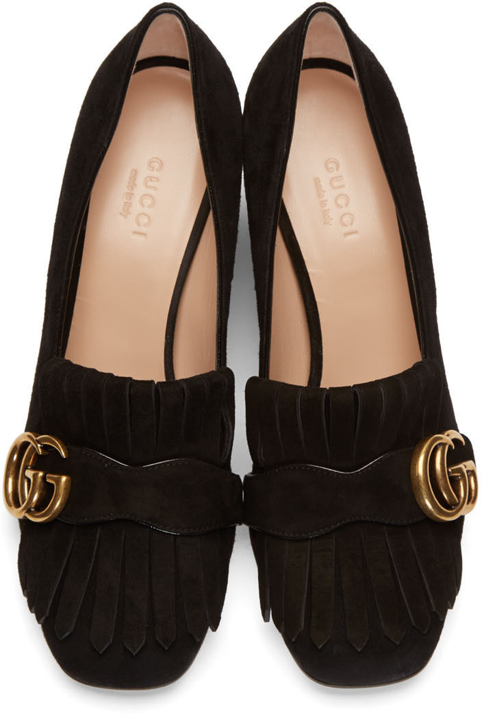 GUCCI Marmont Fringe Suede 55Mm Loafer, Black | ModeSens