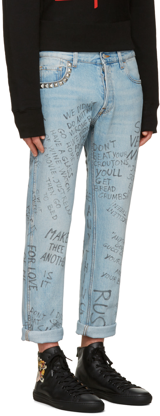 GUCCI Blue Studded Scribble Jeans