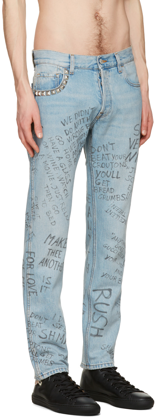 GUCCI Blue Studded Scribble Jeans