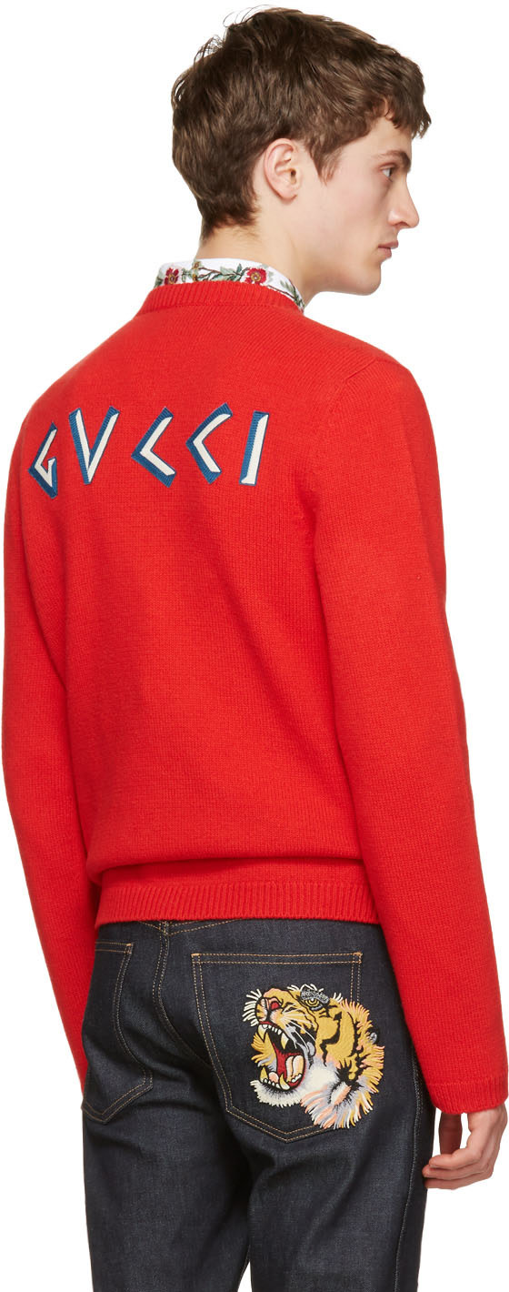 GUCCI Men’S Donal Duck Intarsia Knit Sweater In Red ModeSens