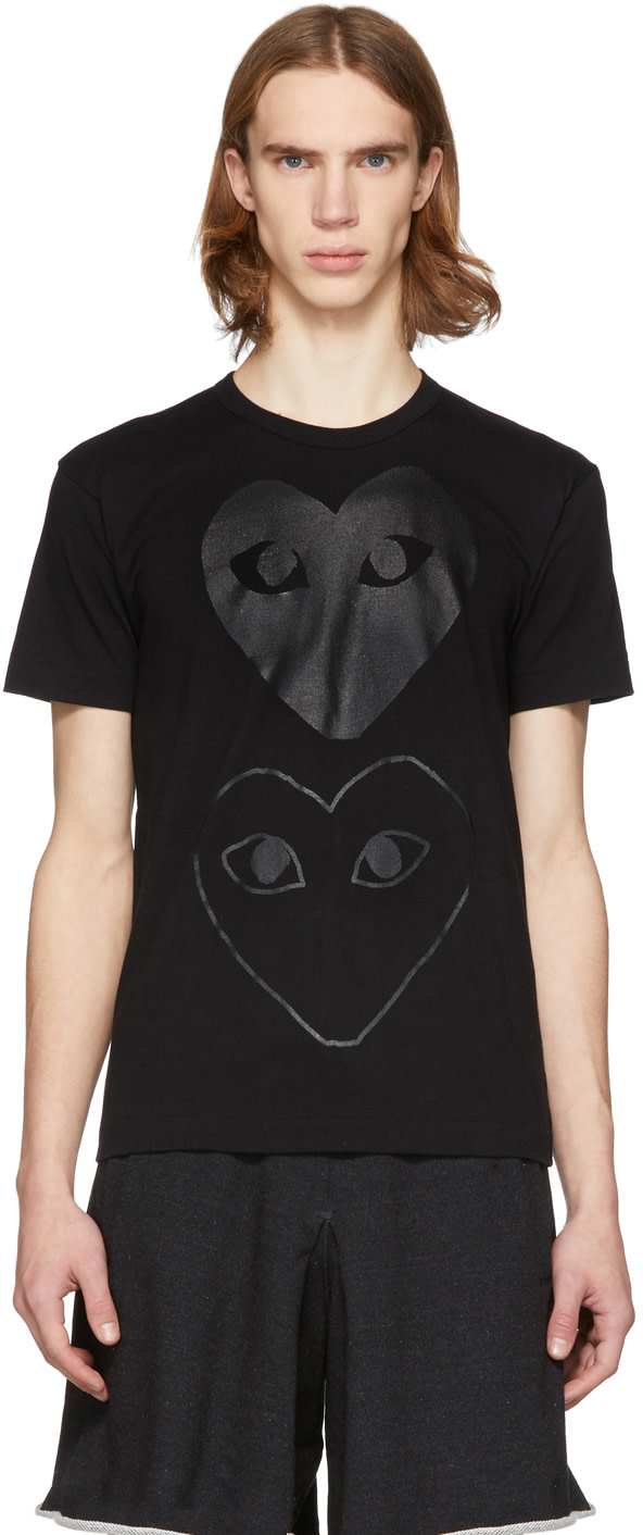 Comme des Garçons Play: Black Two Hearts T-Shirt | SSENSE