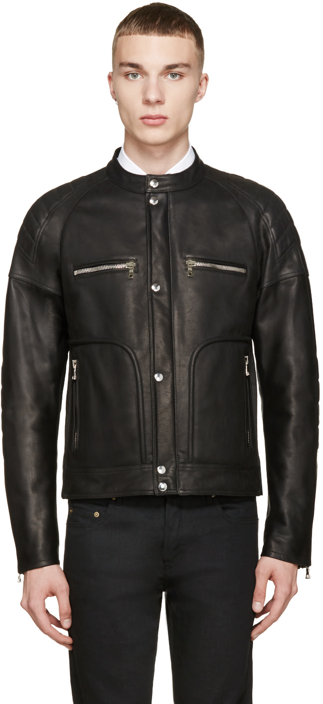 Balmain: Black Leather Biker Jacket | SSENSE