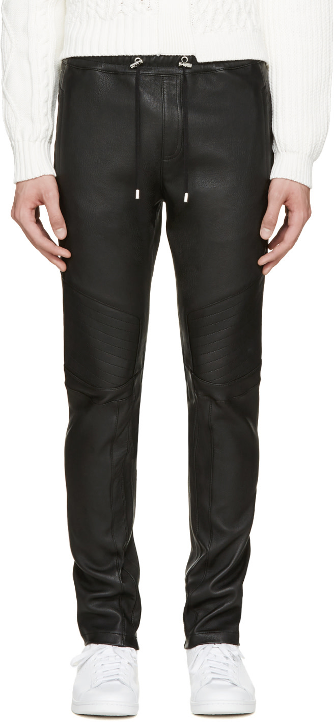 Balmain: Black Leather Biker Lounge Pants | SSENSE