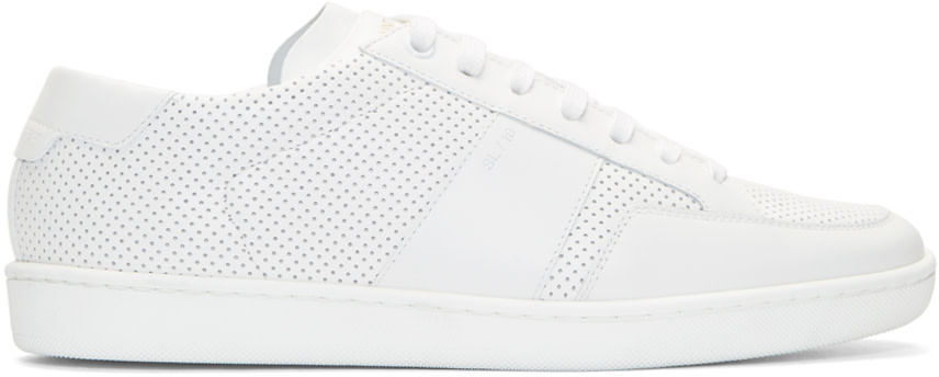 Saint Laurent: White Perforated Leather Sneakers | SSENSE