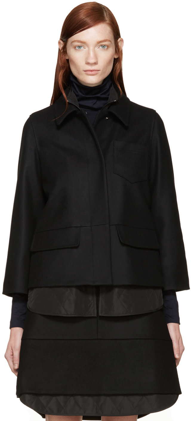 Jil Sander Navy: Black Double Layer Wool Jacket | SSENSE