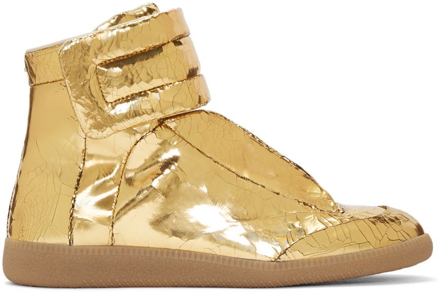 Maison Margiela: Gold Cracked Future High-Top Sneakers | SSENSE