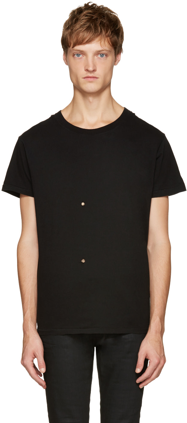 Saint Laurent: Black Grunge Destroyed T-Shirt | SSENSE