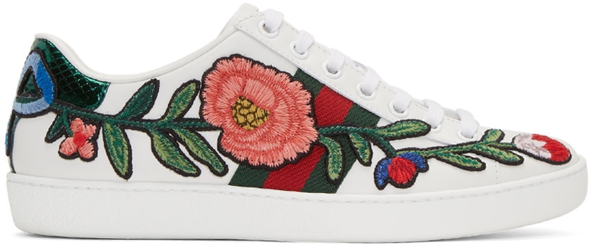 Gucci - White Floral Ace Sneakers