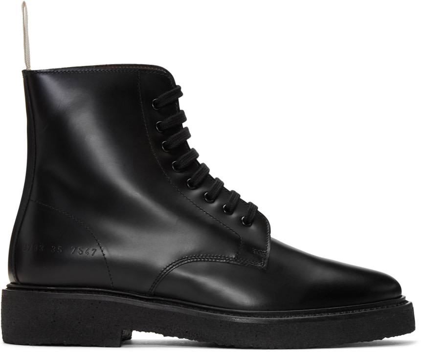 woman by common projects combat boots