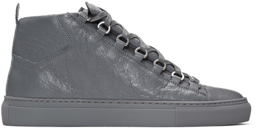 Balenciaga Arena Creased-leather High-top Sneakers In Gray | ModeSens