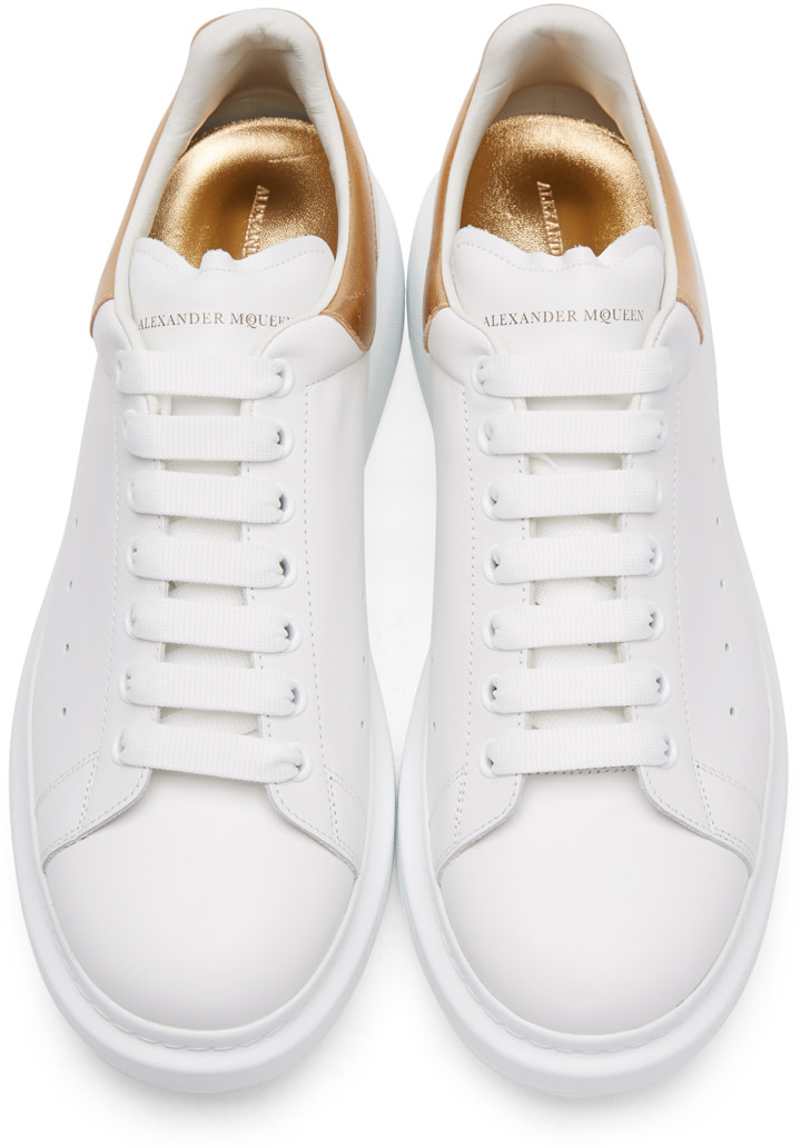 ALEXANDER MCQUEEN Leather Low-Top Sneaker W/Golden Heel, White in White ...