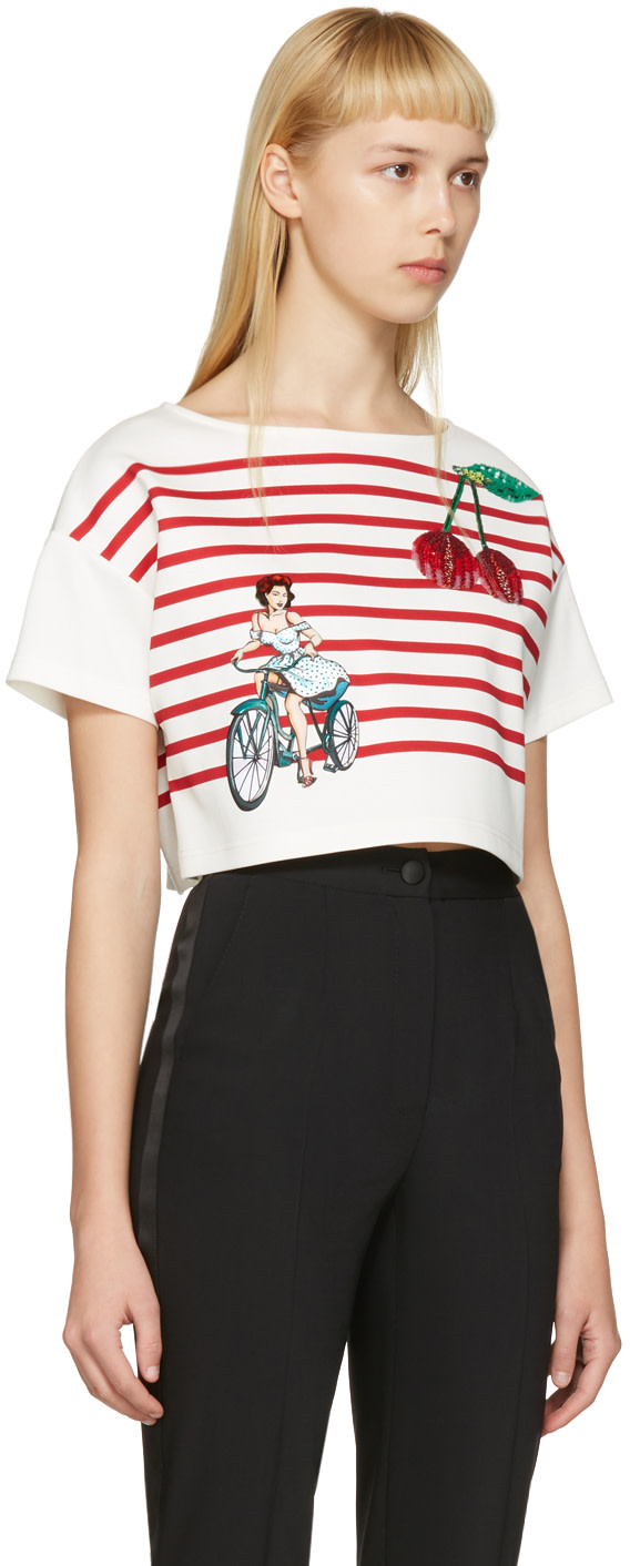 DOLCE & GABBANA Off-White Cropped Badges T-Shirt