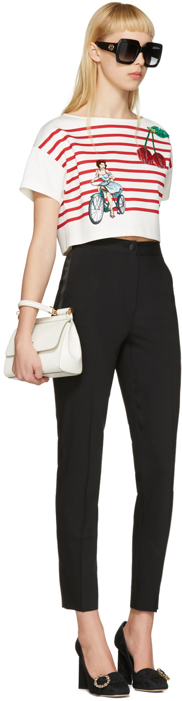 DOLCE & GABBANA Off-White Cropped Badges T-Shirt