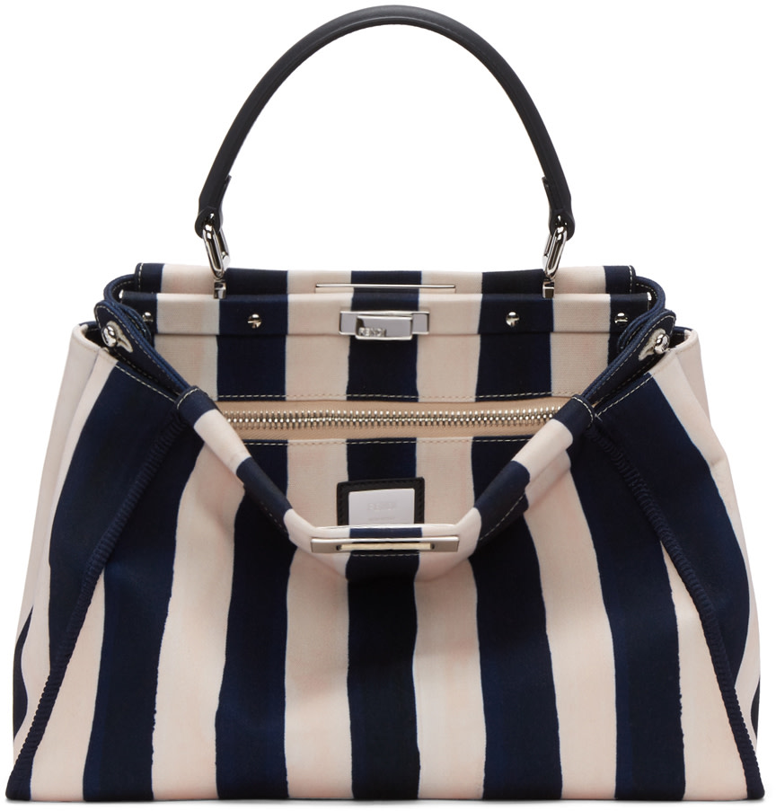 Fendi: Blue & White Canvas Regular Peekaboo Bag | SSENSE