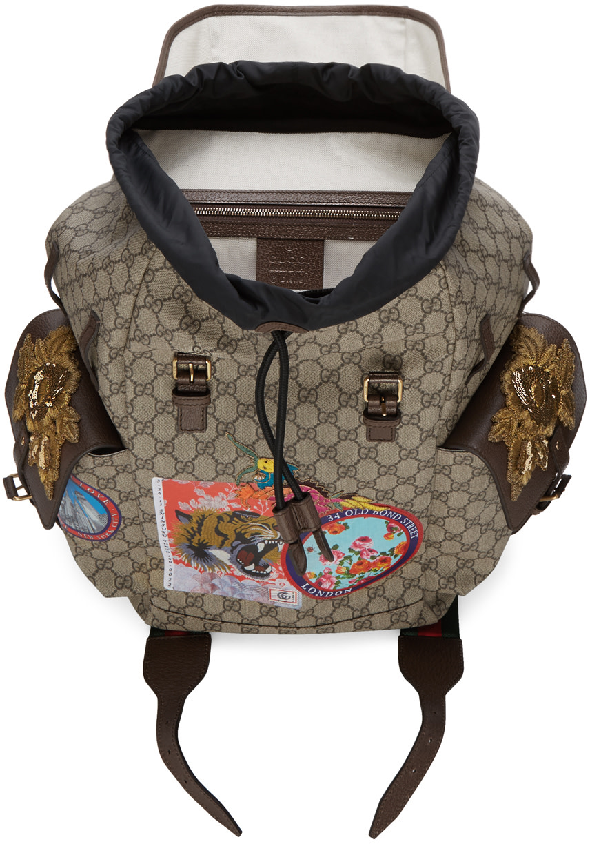 GUCCI Gg Supreme Backpack With Patches, Beige/Brown in Beige Multicolor ...