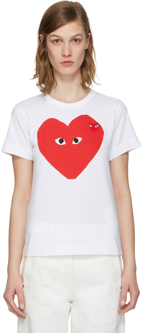 COMME DES GARÇONS PLAY White Double Heart T-Shirt | ModeSens