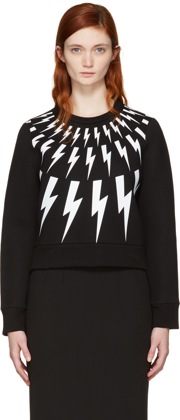 NEIL BARRETT Black Fairisle Thunderbolt Short Sweatshirt | ModeSens