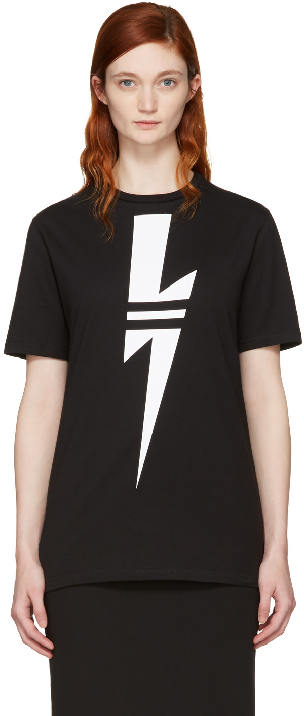 NEIL BARRETT Black Double Stripe Thunderbolt T Shirt ModeSens   172368F110002 1 