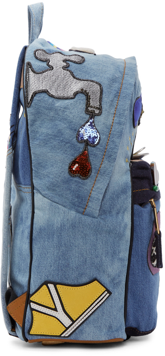 MARC JACOBS Blue Julie Verhoeven Edition Biker Denim Backpack