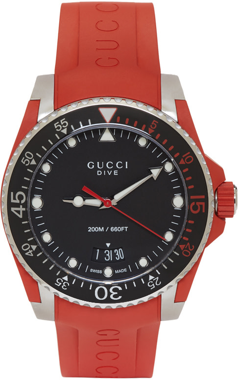 GUCCI RED AND SILVER DIVE WATCH