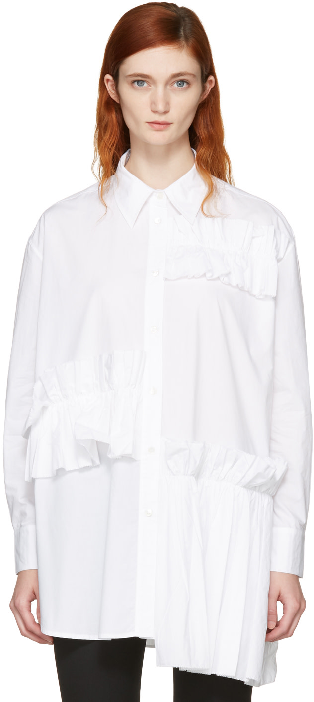 MCQ BY ALEXANDER MCQUEEN Ruffle Cotton Tunic Shirt in White | ModeSens