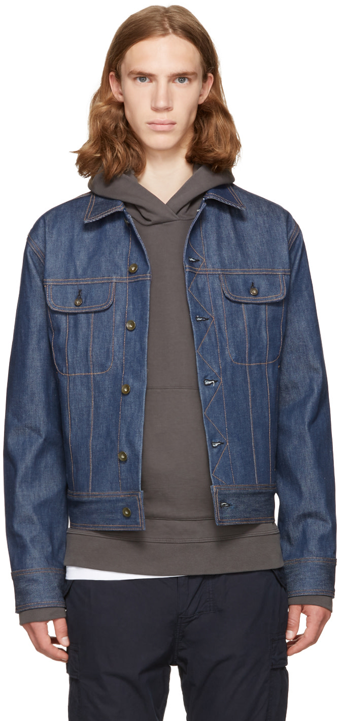 bartack cotton denim jacket in worn blue