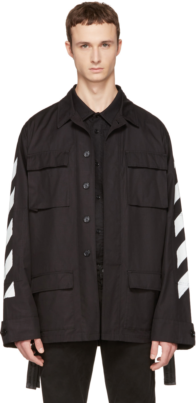 Off-white Black Brushed Diagonal Field Jacket In 1001 Black/white