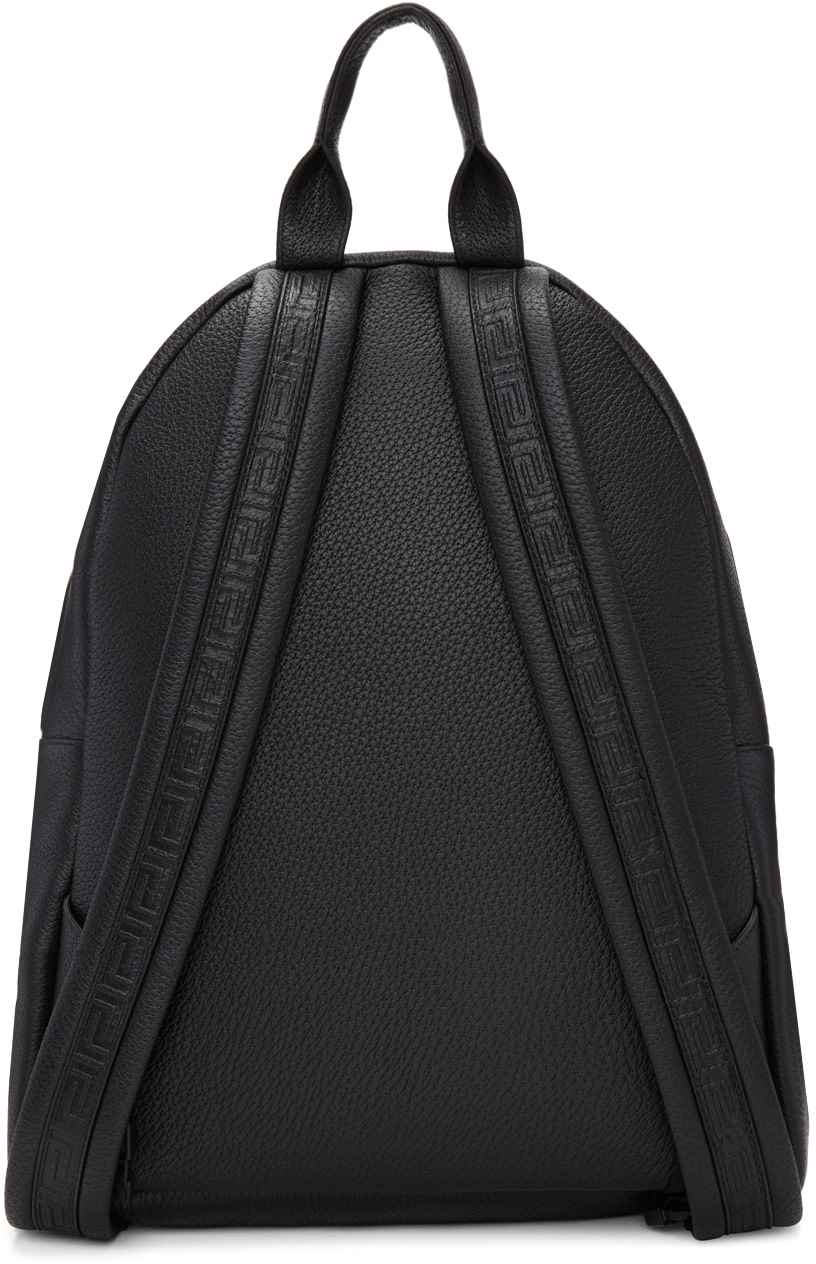 VERSACE Black Leather Medusa Backpack in Black + Gold ModeSens