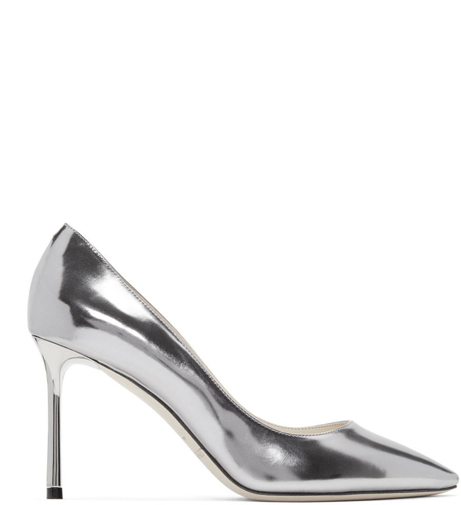JIMMY CHOO Romy 85 Silver Mirror Leather Pointy Toe Pumps | ModeSens