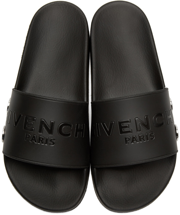 Givenchy - Black Rivet Logo Slide Sandals