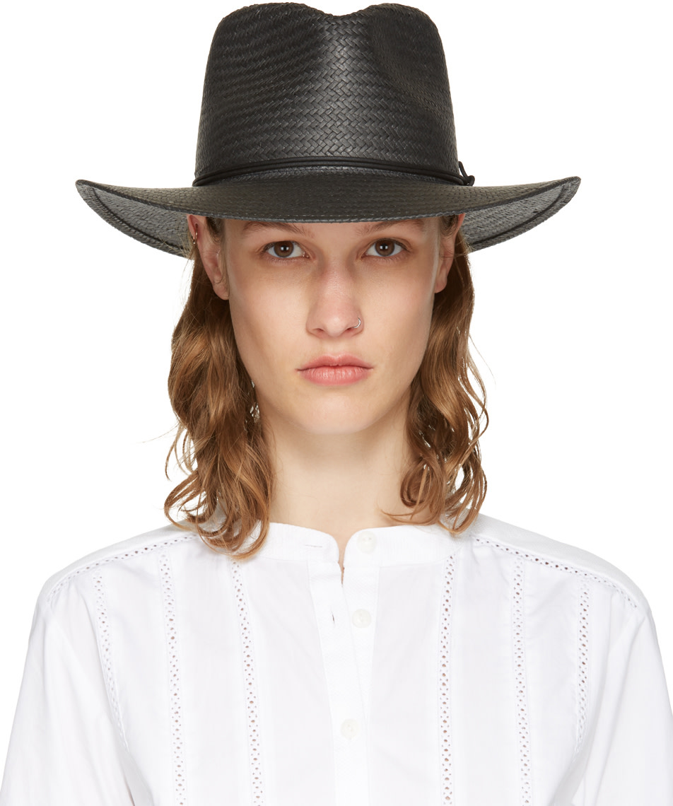Click to view more detailed imagery on our partner's website Rag & Bone Packable Straw Fedora Hat, Black In Grey