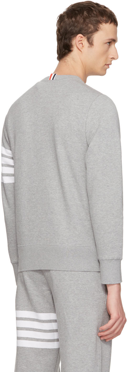 THOM BROWNE Classic Crewneck Sweatshirt With Striped-Sleeve, Light Gray ...