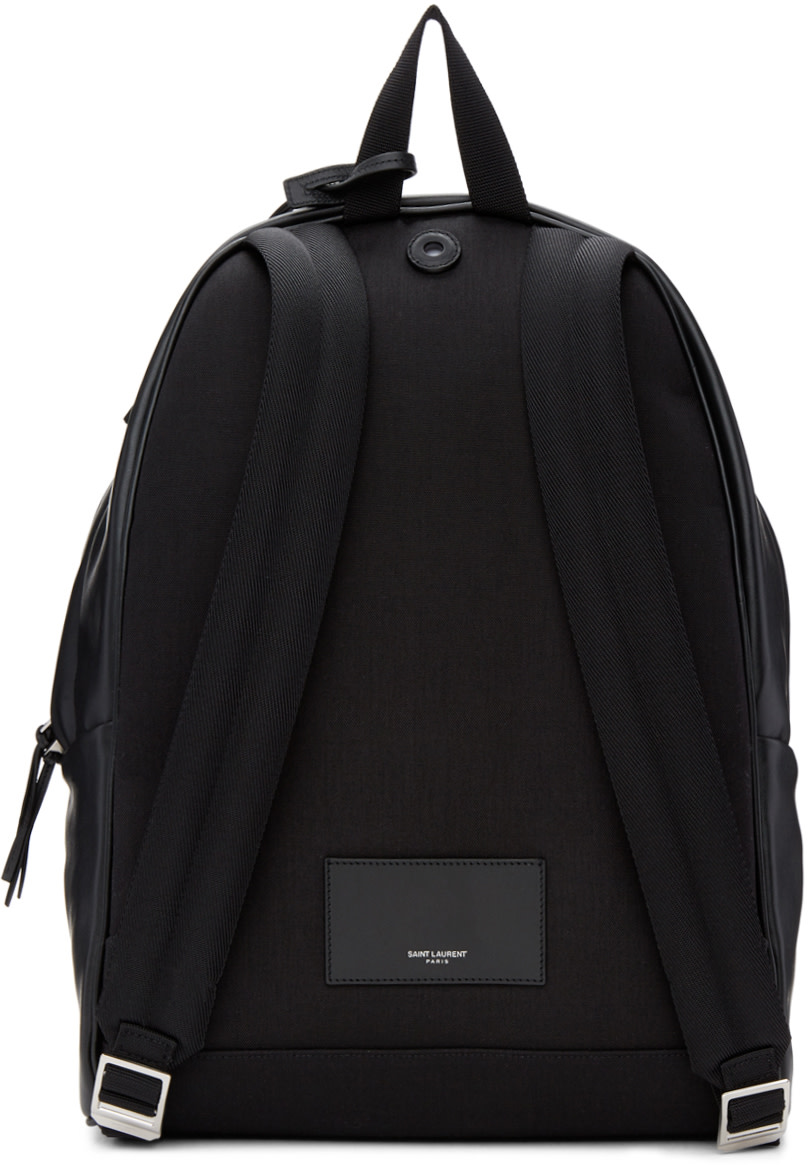 SAINT LAURENT Classic Leather-Trimmed Canvas Backpack in Black | ModeSens