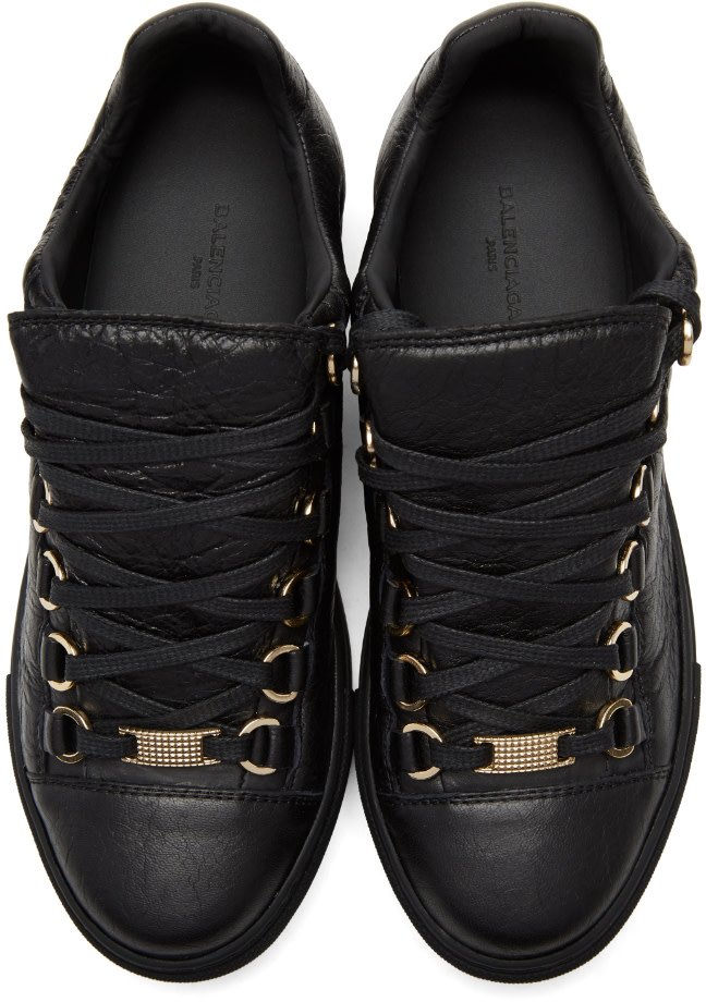 BALENCIAGA Arena Leather Low-Top Sneakers in Black | ModeSens