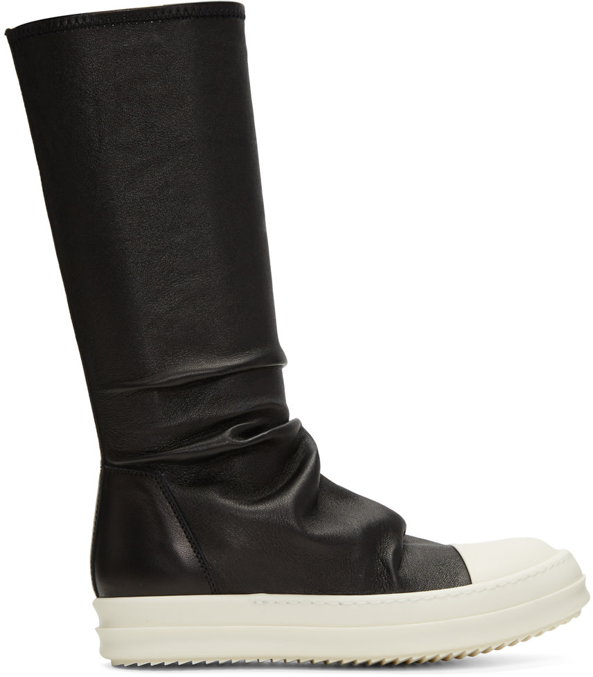 Rick Owens Stretch Leather Sneakers, Black/White | ModeSens